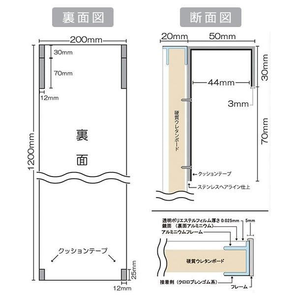 割れない鏡 ミラー 全身 姿見鏡 ドア フック 引っ掛け フィルムミラー 鏡 スリム 細い ドア掛け 軽い 軽量 きれいに映る 枠 フレーム 日本製 おしゃれ 20×120cm 【納期E】【lic-refex-018】