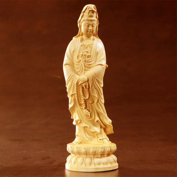 観音菩薩 仏像 観音 菩薩 ぼさつ 念珠観音菩薩 観音様 菩薩様 観音像 菩薩像 小さめ 小型 天然木 木製 【納期D】【lic-tan-183】