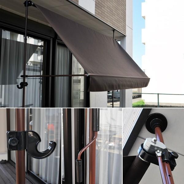 オーニング 3m ベージュ ストライプ cafe風 グリーン 緑 ブラウン 突っ張り DIY テント ベランダ 庭 手動 カフェ シェード 【納期D】【lic-tan-709-30】