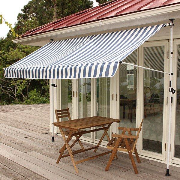 オーニング 3m ベージュ ストライプ cafe風 グリーン 緑 ブラウン 突っ張り DIY テント ベランダ 庭 手動 カフェ シェード 【納期D】【lic-tan-709-30】