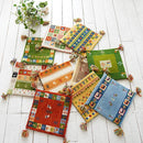 マット 40×40cm 北欧 おしゃれ ラグマット ラグ 座布団 ウール 素材 インド綿 床暖房対応 手織り 手作り 民族文様 柄 カーペット ギャッベ ハンドノット 手織り 【納期B】【lic-tsz-0079】