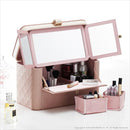 コスメケース 三面鏡 メイクボックス コスメボックス メイクケース ミラーつき 化粧品 収納箱 大容量 取っ手付き 化粧水 立てて入る 小分け 仕切り おしゃれ 【納期A】【mst-a0800013】