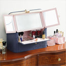 コスメケース 三面鏡 メイクボックス コスメボックス メイクケース ミラーつき 化粧品 収納箱 大容量 取っ手付き 化粧水 立てて入る 小分け 仕切り おしゃれ 【納期A】【mst-a0800013】