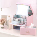 化粧品ボックス 大容量 化粧品ケース メイクボックス コスメボックス メイクケース コスメケース 鏡付き ミラーつき 収納箱 取っ手 小分け 仕切り 【納期A】【mst-f0900010】