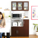 食器棚 大容量 キッチンボード 収納庫 大型 北欧 おしゃれ コンセント付き レンジ台 スライドトレー 可動棚板 曇りガラス 扉 幅90cm 奥行き約40cm 高さ180cm 【納期A】【pst-1890】