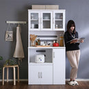 食器棚 大容量 キッチンボード 収納庫 大型 北欧 おしゃれ コンセント付き レンジ台 スライドトレー 可動棚板 曇りガラス 扉 幅90cm 奥行き約40cm 高さ180cm 【納期A】【pst-1890】