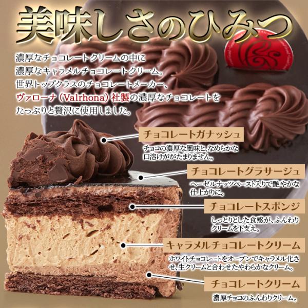 ホールケーキ チョコレート 4号 チョコケーキ チョコレートケーキ クリーム キャラメル ヴァローナ 濃厚 ガナッシュ アルコール不使用 【納期E】【sm00011421】