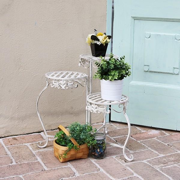 フラワースタンド ホワイト 白 スタンド ラック 花台 ガーデン家具 カフェ 北欧 スライド式 コンパクト収納 【納期B】【sms-spl-6634wht】