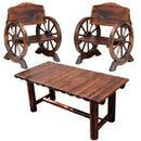 ガーデンセット ガーデンベンチ 椅子 ガーデンチェア ガーデンテーブル 車輪型 木製 ウッド 天然木 焼杉 モダン おしゃれ ビンテージ風 庭 玄関 ガーデニング 【納期B】【sms-wbt650-3pset-dbr】