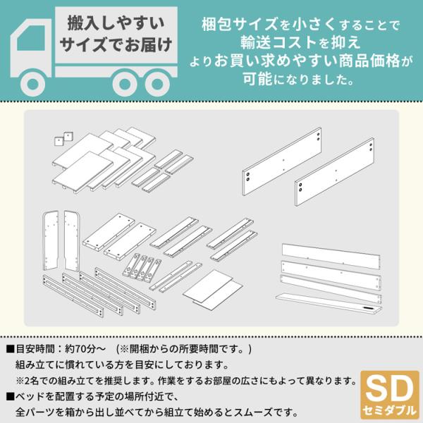 ベッドフレーム SD セミダブル 幅120cm 引き出し 収納付き おしゃれ USBポート コンセント 付き 収納スペース  左右 入れ替え可能 ヘッドボード 宮棚 巾木避け 【納期A】【stz-jx44694】