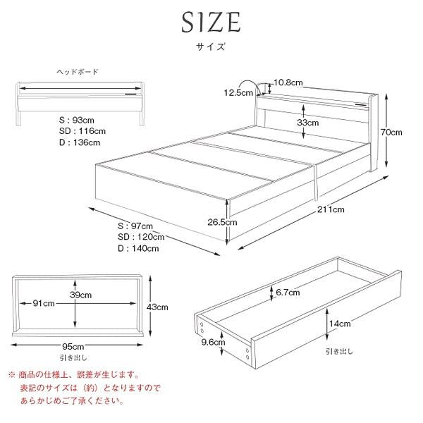 ベッドフレーム ダブル 収納 引き出し ヘッドボード 【納期A】【stz-rues-d】