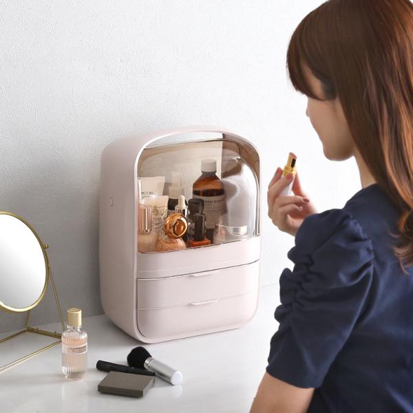 メイクボックス 大容量 コスメケース 持ち運び 化粧品 収納 かわいい おしゃれ 白 ホワイト ピンク 引き出し トレー ボトル 収納ボックス 防水 取っ手 持ち手 【納期E】【szo-cb-2dw】