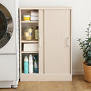 カウンター下収納 引き戸 薄型 スリム ワイド 幅広 おしゃれ 収納棚 省スペース 目隠し ホワイト 約 幅90cm 高さ85cm 北欧 ナチュラル 可動棚 幅木避け 巾木除け 【納期E】【szo-fkss-9015】