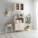 食器棚 スリム おしゃれ 北欧 白 ホワイト カフェ風 コンパクト 省スペース スライド トレー トレイ コンセント付き 扉 キッチンラック 木目 背面化粧付き 【納期E】【szo-fra-1860】