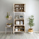 食器棚 スリム おしゃれ 北欧 白 ホワイト カフェ風 コンパクト 省スペース スライド トレー トレイ コンセント付き 扉 キッチンラック 木目 背面化粧付き 【納期E】【szo-fra-1860】