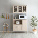 食器棚 収納 おしゃれ 北欧 開き扉 ガラス ドア スライドレール 炊飯器置き 電子レンジ台 キッチンラック ナチュラル カントリー 木目 ホワイト 白 コンセント 【納期A】【szo-fra-1890】