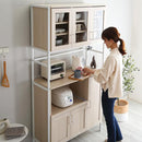 食器棚 収納 おしゃれ 北欧 開き扉 ガラス ドア スライドレール 炊飯器置き 電子レンジ台 キッチンラック ナチュラル カントリー 木目 ホワイト 白 コンセント 【納期A】【szo-fra-1890】