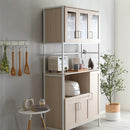 食器棚 収納 おしゃれ 北欧 開き扉 ガラス ドア スライドレール 炊飯器置き 電子レンジ台 キッチンラック ナチュラル カントリー 木目 ホワイト 白 コンセント 【納期A】【szo-fra-1890】