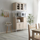 食器棚 収納 おしゃれ 北欧 開き扉 ガラス ドア スライドレール 炊飯器置き 電子レンジ台 キッチンラック ナチュラル カントリー 木目 ホワイト 白 コンセント 【納期A】【szo-fra-1890】