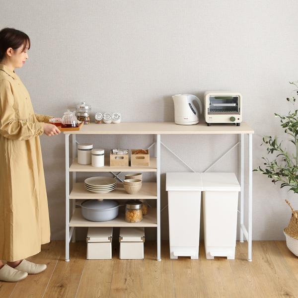 ゴミ箱上ラック 幅 120cm キッチンカウンター 収納棚 オープンラック 収納ラック ごみ箱上 リビング デッドスペース 有効活用 可動棚 おしゃれ シンプル 白 木目 【納期E】【szo-fsk-120kc】
