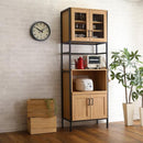 食器棚 スリム おしゃれ 北欧 ガラス扉 コンパクト 省スペース オープンラック スライド トレー コンセント付き 扉 キッチンラック キッチン収納 木目 背面化粧 【納期E】【szo-gck-1860】