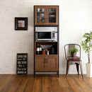 食器棚 スリム おしゃれ 北欧 ガラス扉 コンパクト 省スペース オープンラック スライド トレー コンセント付き 扉 キッチンラック キッチン収納 木目 背面化粧 【納期E】【szo-gck-1860】