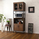 食器棚 スリム おしゃれ 北欧 ガラス扉 コンパクト 省スペース オープンラック スライド トレー コンセント付き 扉 キッチンラック キッチン収納 木目 背面化粧 【納期E】【szo-gck-1860】