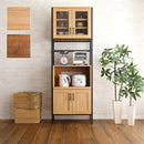 食器棚 スリム おしゃれ 北欧 ガラス扉 コンパクト 省スペース オープンラック スライド トレー コンセント付き 扉 キッチンラック キッチン収納 木目 背面化粧 【納期E】【szo-gck-1860】