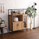 レンジ台 レンジラック キッチンラック ビンテージ風 アンティーク調 西海岸 スタイリッシュ おしゃれ カフェ風 Cafe 木目 スチール 脚 スライド棚 開き扉 【納期A】【szo-gck-90r】