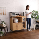 レンジ台 レンジラック キッチンラック ビンテージ風 アンティーク調 西海岸 スタイリッシュ おしゃれ カフェ風 Cafe 木目 スチール 脚 スライド棚 開き扉 【納期A】【szo-gck-90r】