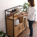 レンジ台 レンジラック キッチンラック ビンテージ風 アンティーク調 西海岸 スタイリッシュ おしゃれ カフェ風 Cafe 木目 スチール 脚 スライド棚 開き扉 【納期A】【szo-gck-90r】