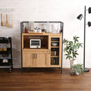 レンジ台 レンジラック キッチンラック ビンテージ風 アンティーク調 西海岸 スタイリッシュ おしゃれ カフェ風 Cafe 木目 スチール 脚 スライド棚 開き扉 【納期A】【szo-gck-90r】