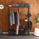 ハンガーラック ブラック 黒 スチールラック かっこいい おしゃれ メンズライク シンプル メッシュ棚 ハンガーポール キャスター付き 高さ調整 可動棚 収納 【納期E】【szo-hrk-l12】