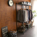 ハンガーラック ブラック 黒 スチールラック かっこいい おしゃれ メンズライク シンプル メッシュ棚 ハンガーポール キャスター付き 高さ調整 可動棚 収納 【納期E】【szo-hrk-l12】