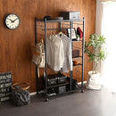 ハンガーラック ブラック 黒 スチール製 収納ラック かっこいい おしゃれ メンズ 男前 スタイリッシュ メッシュ棚 ハンガーポール キャスター付き リビング 【納期E】【szo-hrk-m9】