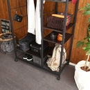 ハンガーラック ブラック 黒 スチール製 収納ラック かっこいい おしゃれ メンズ 男前 スタイリッシュ メッシュ棚 ハンガーポール キャスター付き リビング 【納期E】【szo-hrk-m9】