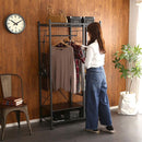 ハンガーラック ブラック 黒 スチール製 収納ラック かっこいい おしゃれ メンズ 男前 スタイリッシュ メッシュ棚 ハンガーポール キャスター付き リビング 【納期E】【szo-hrk-m9】