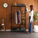 ハンガーラック ブラック 黒 スチール製 収納ラック かっこいい おしゃれ メンズ 男前 スタイリッシュ メッシュ棚 ハンガーポール キャスター付き リビング 【納期E】【szo-hrk-m9】