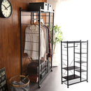 ハンガーラック ブラック 黒 スチール製 収納ラック かっこいい おしゃれ メンズ 男前 スタイリッシュ メッシュ棚 ハンガーポール キャスター付き リビング 【納期E】【szo-hrk-m9】