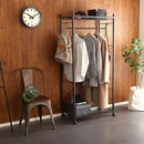 ハンガーラック スリム ブラック 黒 スチール 収納 ラック カッコイイ お洒落 男前 インテリア ポールハンガー キャスター付き 高さ調整 可動棚 一人暮らし 【納期E】【szo-hrk-s7】