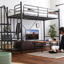 ロフトベッド 階段式 パイプベッド シングル ハイタイプ ロータイプ 切り替え 高さ 変更 調節 調整 スチール 金属製 宮棚 コンセント メッシュ 頑丈 丈夫 大人用 【納期E】【szo-ht70-102】