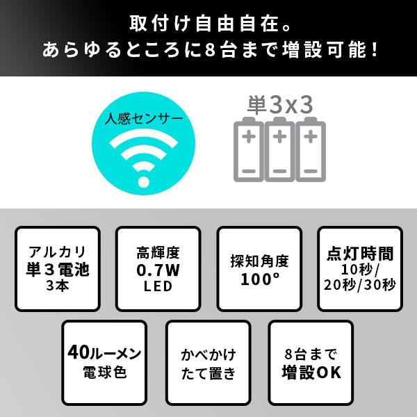 センサーライト 2個セット LED照明 人感センサー ワイヤレス 防犯 廊下 階段 玄関 クローゼット 押し入れ ガレージ 車庫 自立 置き型 ライト 【納期C】【szo-sh-17-ml06】