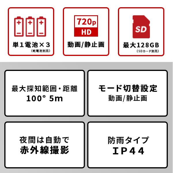 防犯カメラ 人感センサー 防水 屋外 家庭用 玄関 庭 ガレージ 車庫 電池式 配線なし 赤外線 動物 マグネット 盗難対策 泥棒 空き巣 ベランダ テラス 屋上 室内 【納期E】【szo-sh-17-ml17】