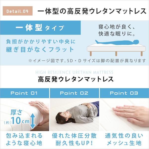 マットレス 脚付き セミダブル SD サイズ 北欧 おしゃれ 一体型 高反発 ウレタン 弾力 脚 足 木製 圧縮梱包 搬入しやすい マンション エレベーター 【納期A】【szo-urm-03sd】