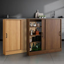 カウンター下収納 引き戸 薄型 スリム おしゃれ ビンテージ風 約90cm幅 高さ85cm 木目 北欧 ナチュラル カフェ風 モダン レトロ 可動棚 壁寄せ 目隠し 収納棚 【納期C】【szo-vkss-9015】