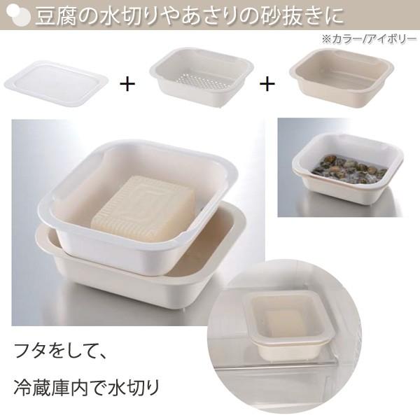 コランダー バット ざる 長方形 Lサイズ 水切り 電子レンジ対応 蓋つき 受け皿 省スペース コンパクト 銀イオン加工 抗菌 日本製 【納期A】【toh-258496】