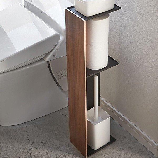 トイレ収納 スリム 細い ラック トイレットペーパー トイレブラシ 収納 おしゃれ 木目 山崎実業 【納期A】【toh-260547】