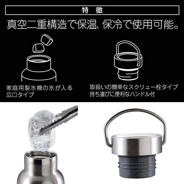 ボトル 600ml 水筒 直飲み 広口 氷 入れやすい スリム おしゃれ 取っ手 携帯用 保冷 保温 真空 二重構造 銀 黒 白 緑 黄色 橙 【納期A】【toh-275257】