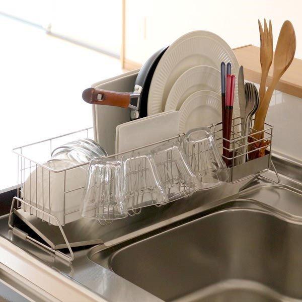 水切りラック ステンレス 水切りかご スリム 小型 細い コンパクト カゴ 水切りトレー シンク 水切り籠 水垢 付きにくい 日本製 マンション ひとり暮らし 一人 【納期A】【toh-280164】