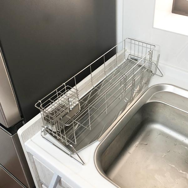 水切りラック ステンレス 水切りかご スリム 小型 細い コンパクト カゴ 水切りトレー シンク 水切り籠 水垢 付きにくい 日本製 マンション ひとり暮らし 一人 【納期A】【toh-280164】
